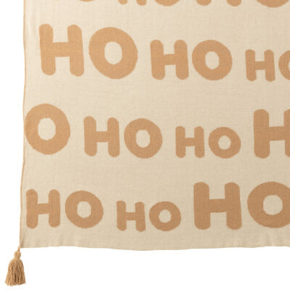 Julepakke med plaid og julepuder HoHoHo beige/hvid J-Line