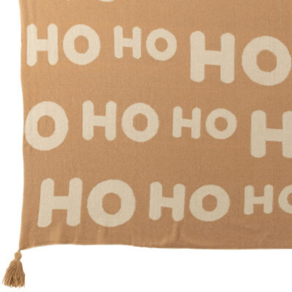 Julepakke med plaid og julepuder HoHoHo beige/hvid J-Line