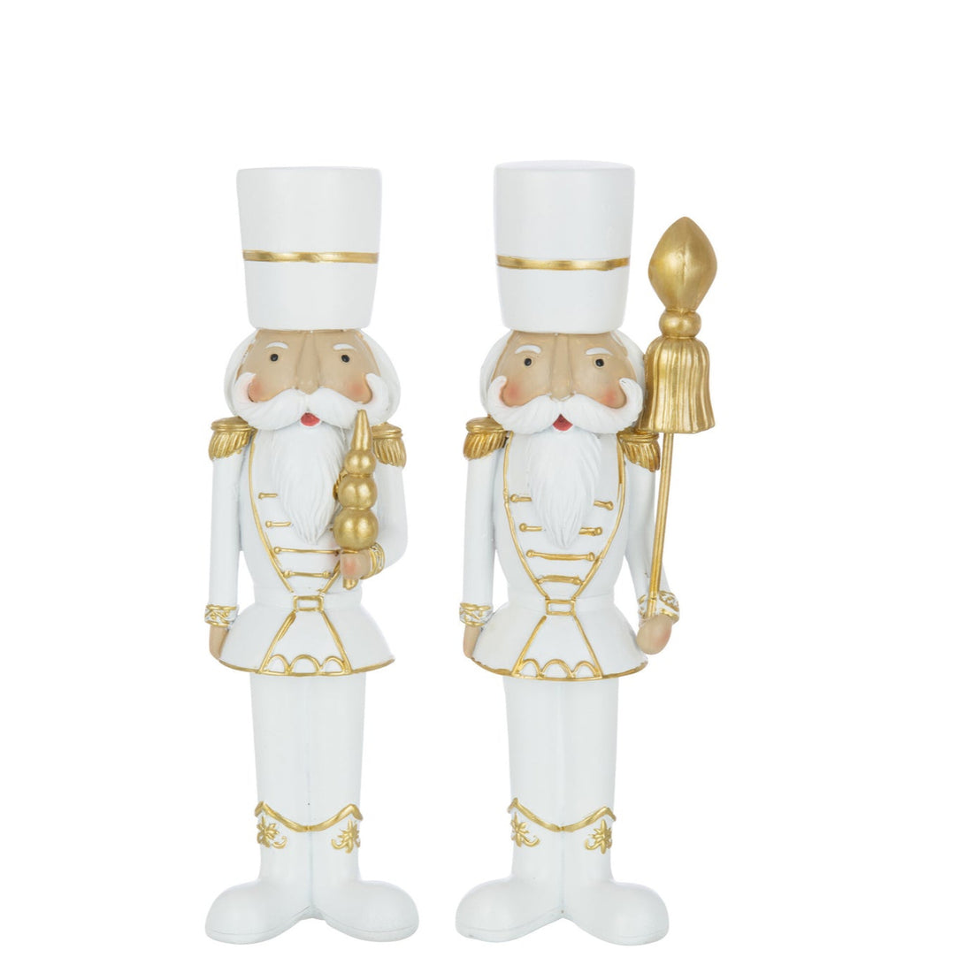 Nøddeknækker i hvid/guld resin, stor, sæt med 2, H 26 cm, J-Line