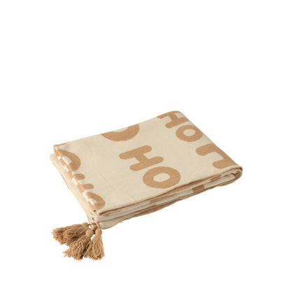 Julepakke med plaid og julepuder HoHoHo beige/hvid J-Line