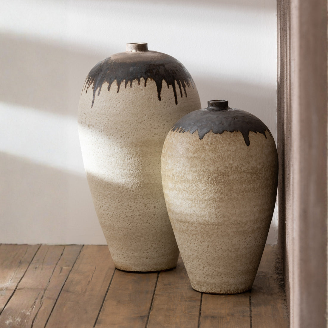 Vase Lombok keramik beige/brun small Ø36xH56 cm J-Line