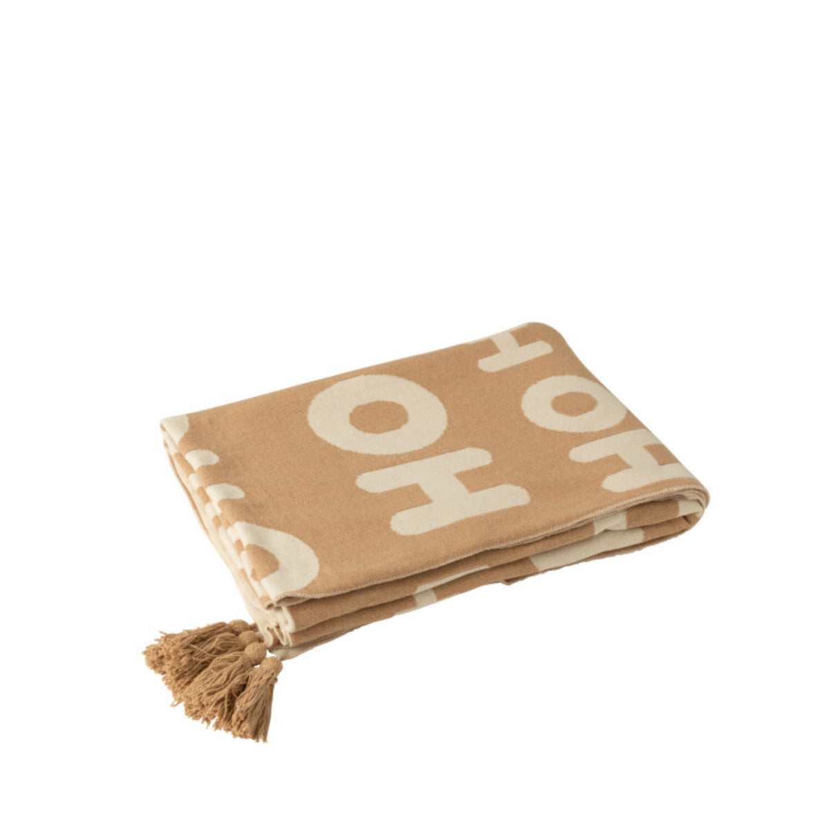 Julepakke med plaid og julepuder HoHoHo beige/hvid J-Line