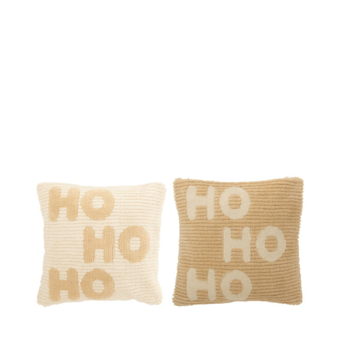 Julepakke med plaid og julepuder HoHoHo beige/hvid J-Line
