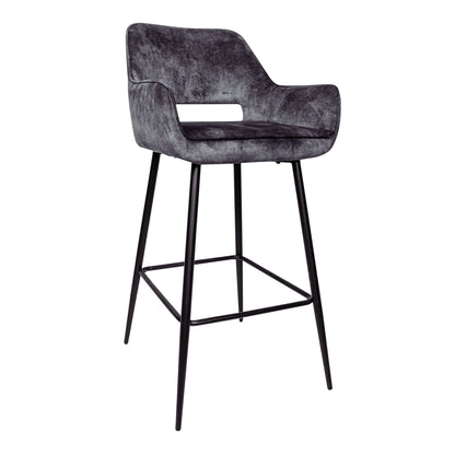 Fallon Velvet Anthracite Barstol med sorte metalben, sæt med 2 stk. PTMD