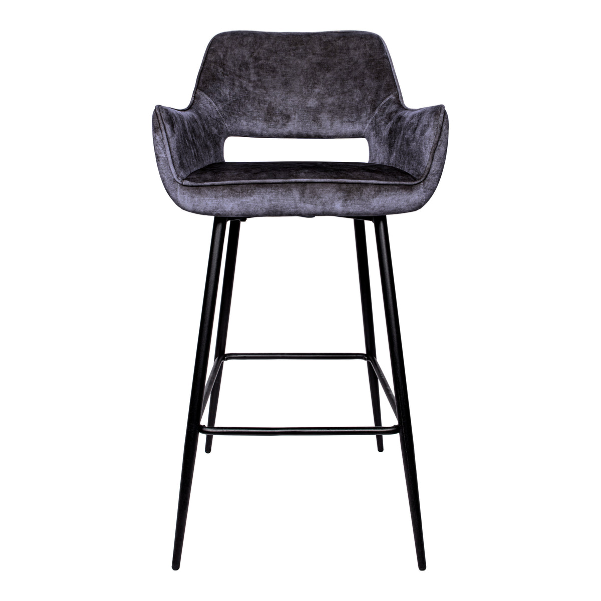 Fallon Velvet Anthracite Barstol med sorte metalben, sæt med 2 stk. PTMD