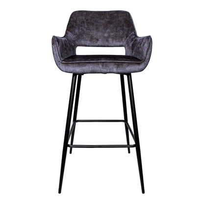 Fallon Velvet Anthracite Barstol med sorte metalben, sæt med 2 stk. PTMD