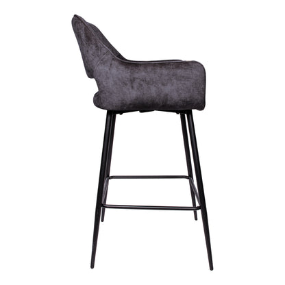 Fallon Velvet Anthracite Barstol med sorte metalben, sæt med 2 stk. PTMD