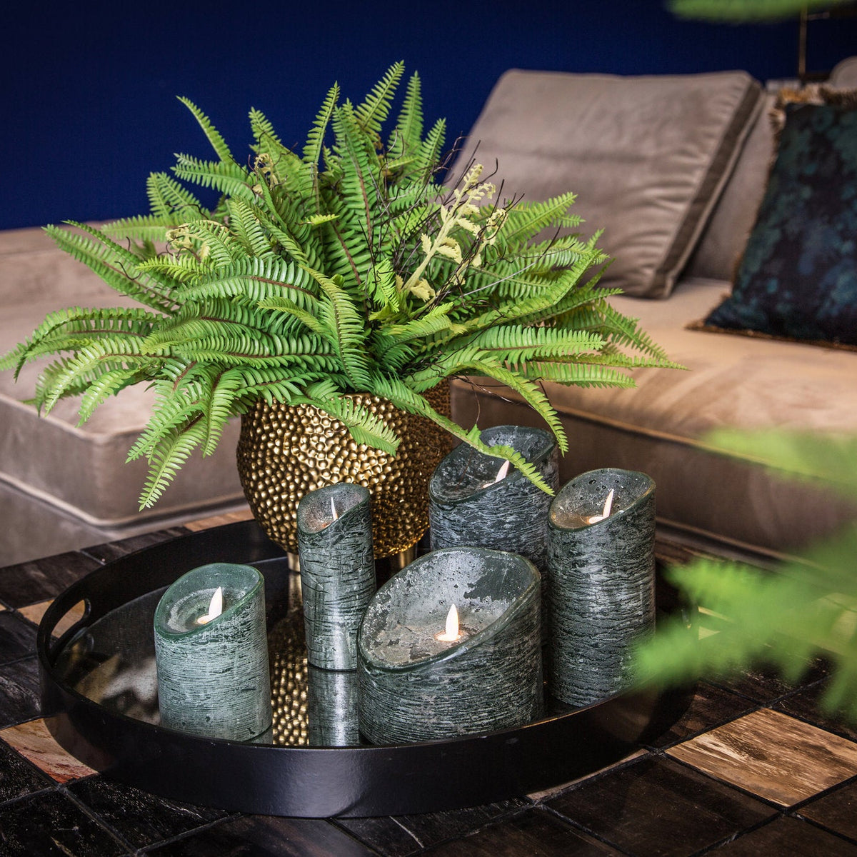 Sæt med 5 LED-lys Rustic Dark Green PTMD