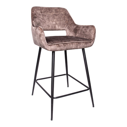Barstol Fal Low Velvet Brun Sæt med 2 PTMD