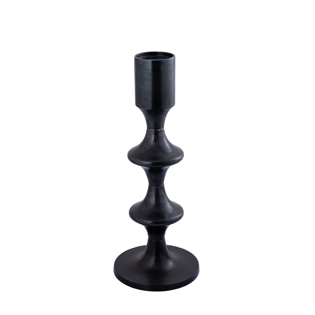 Taika Black rund lysestage i aluminium, lav, H73 cm PTMD