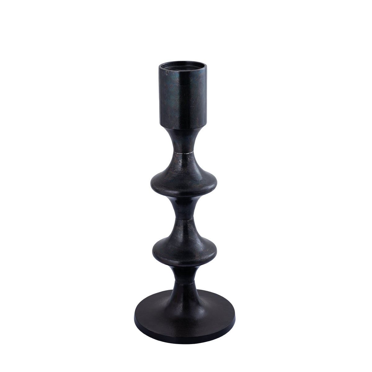Taika Black rund lysestage i aluminium, lav, H73 cm PTMD