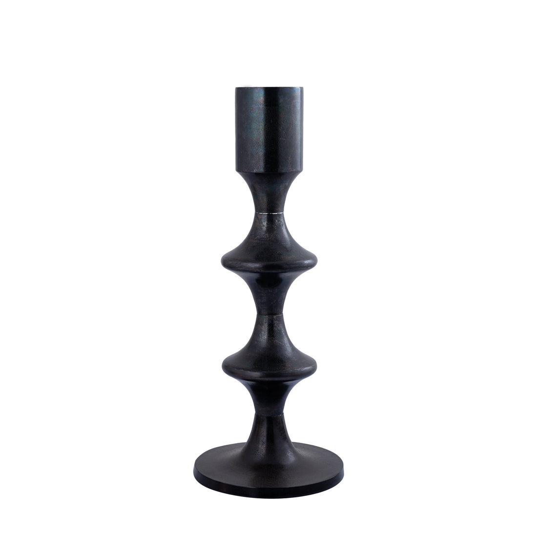 Taika Black rund lysestage i aluminium, lav, H73 cm PTMD