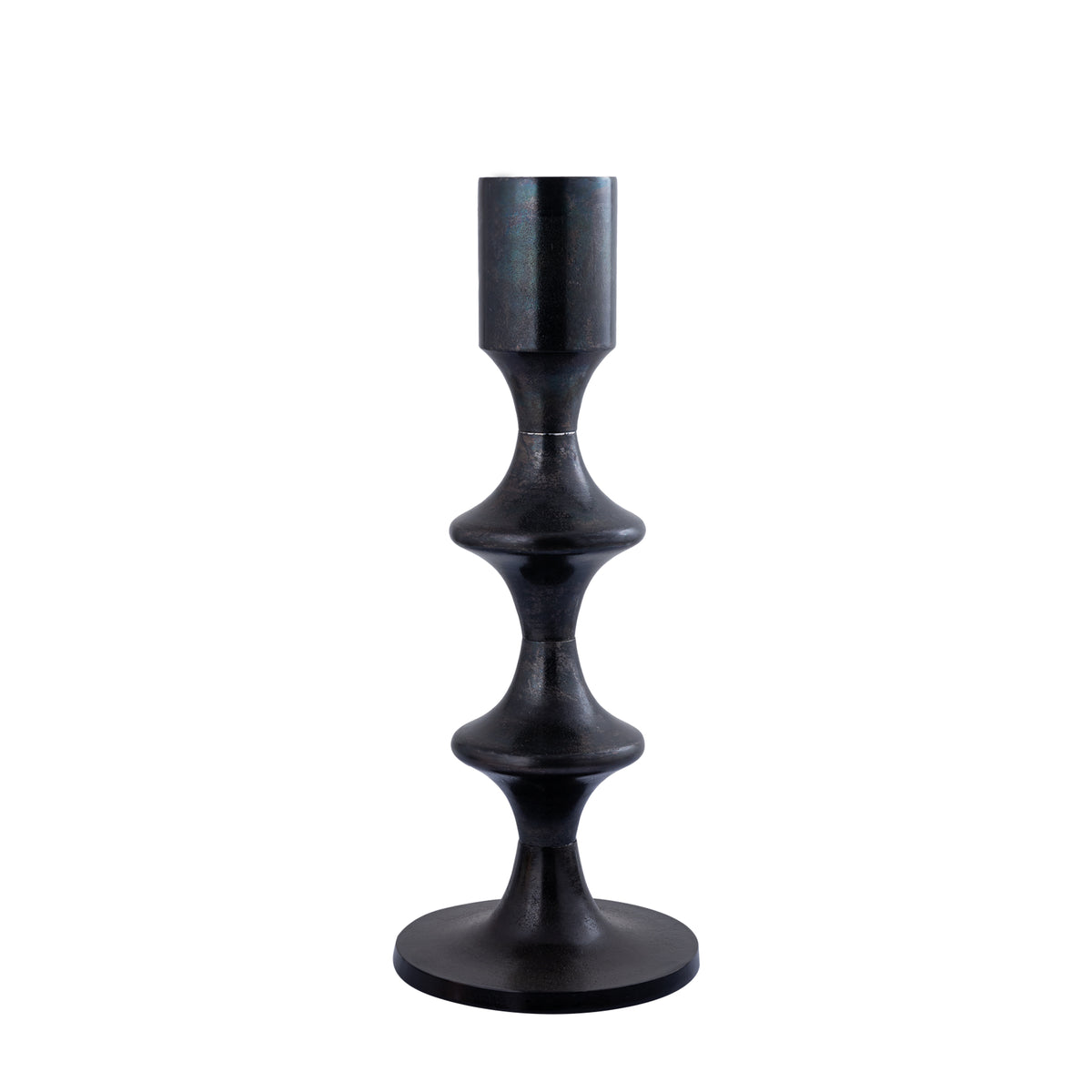 Taika Black rund lysestage i aluminium, lav, H73 cm PTMD