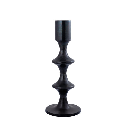Taika Black rund lysestage i aluminium, lav, H73 cm PTMD