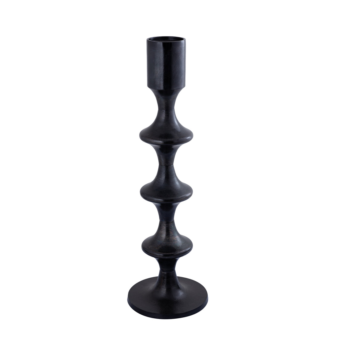 Taika Black rund lysestage i aluminium tabs H92 cm PTMD