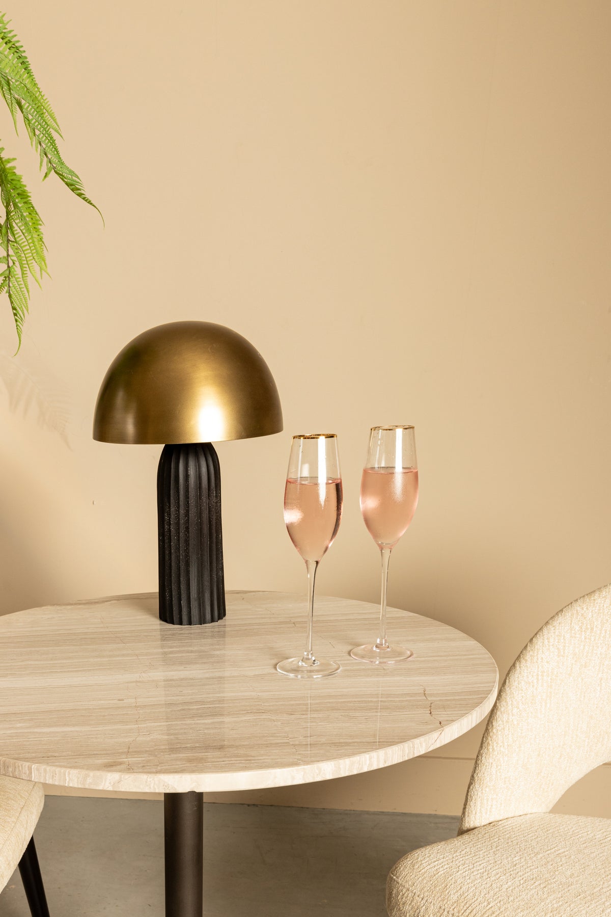 Plaza Bistrobord Rundt Hvid Marmor Taupe Stel PTMD