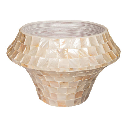 Daven cremefarvet bambuspotte med poly-skål, rund, lav, stor PTMD