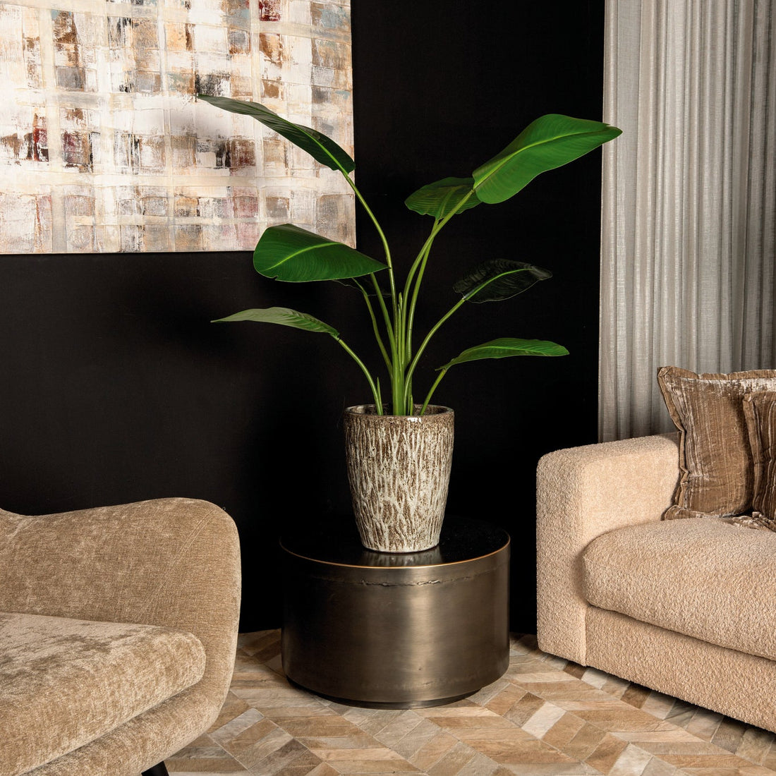 Kunstig Strelitzia-plante i grøn PE med naturtro blade, S 77 × 56 × 117 cm, PTMD