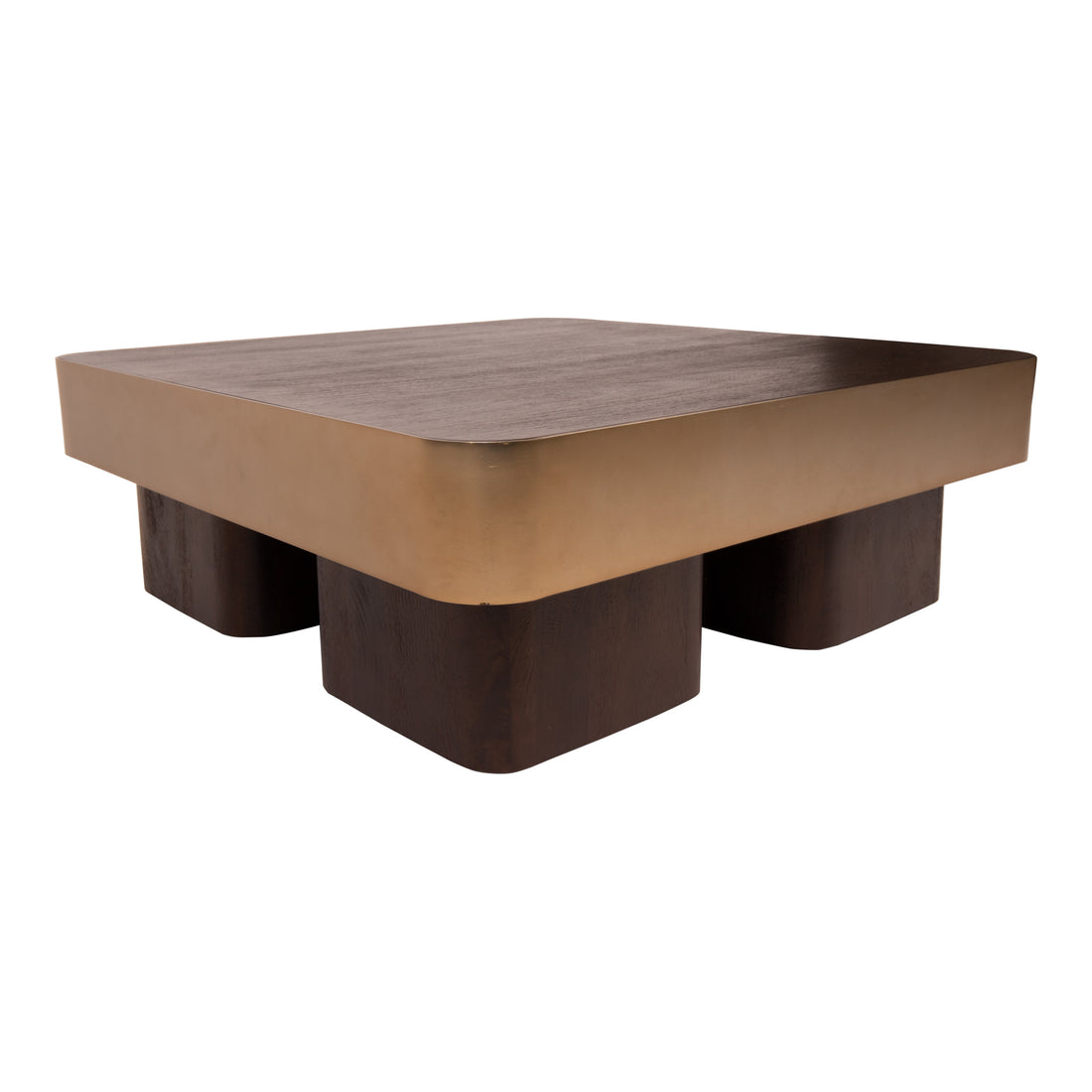 Warren sofabord 90x90x31 brunt træ guldmetal PTMD