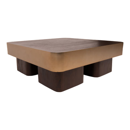 Warren sofabord 90x90x31 brunt træ guldmetal PTMD