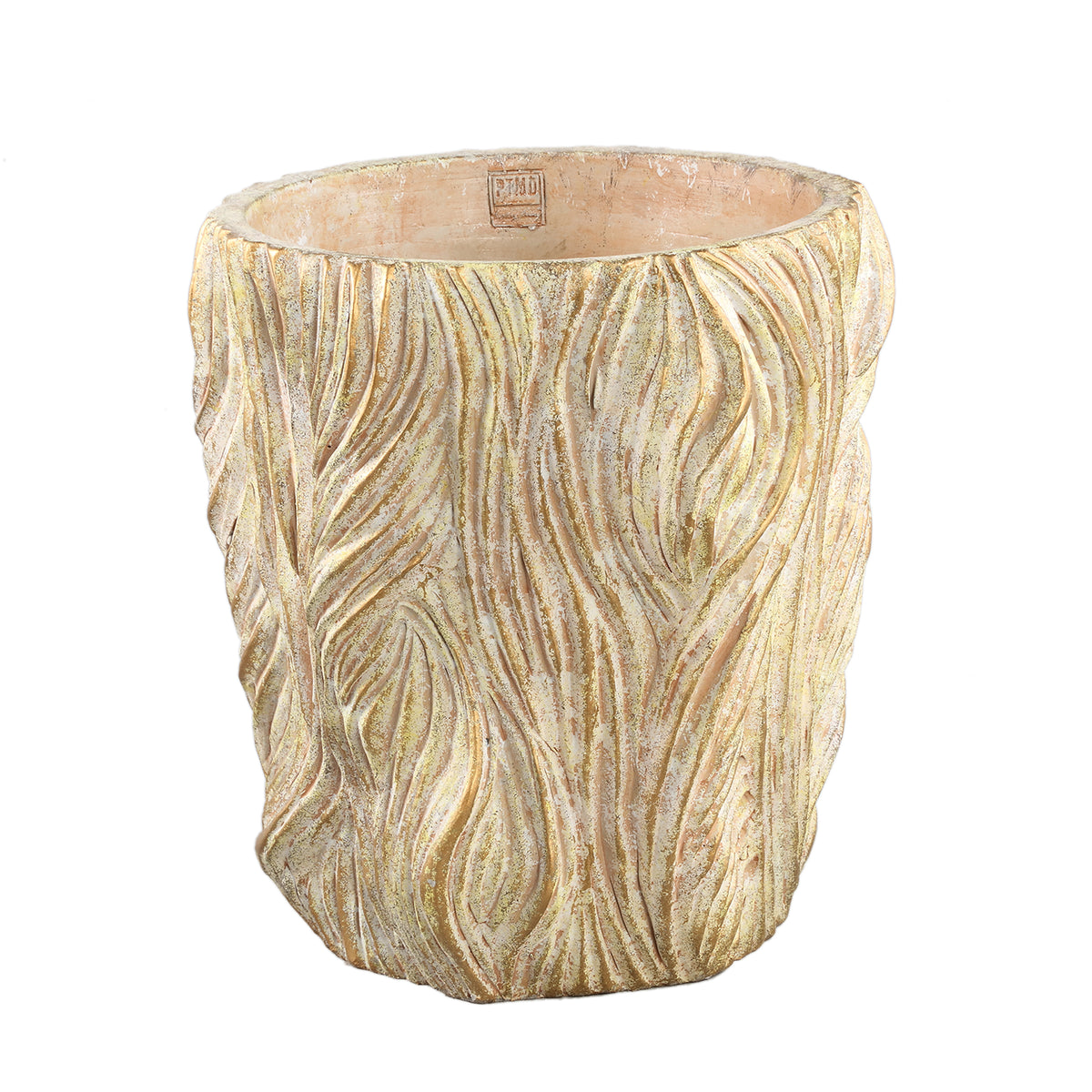 Alexio Cream rund cementkrukke med bølgede linjer, lav, XXL Ø40 cm x H40 cm PTMD