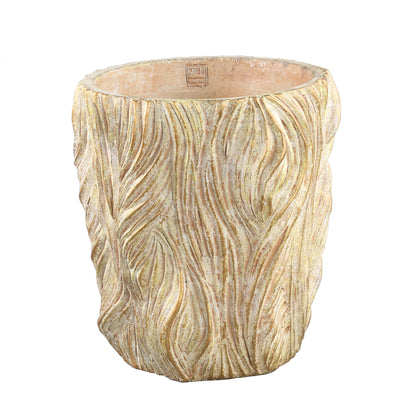 Alexio Cream rund cementkrukke med bølgede linjer, lav, XXL Ø40 cm x H40 cm PTMD