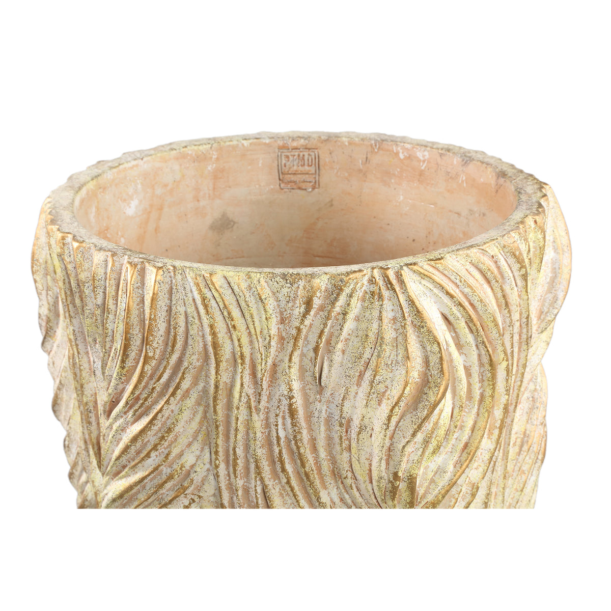 Alexio Cream rund cementkrukke med bølgede linjer, lav, XXL Ø40 cm x H40 cm PTMD