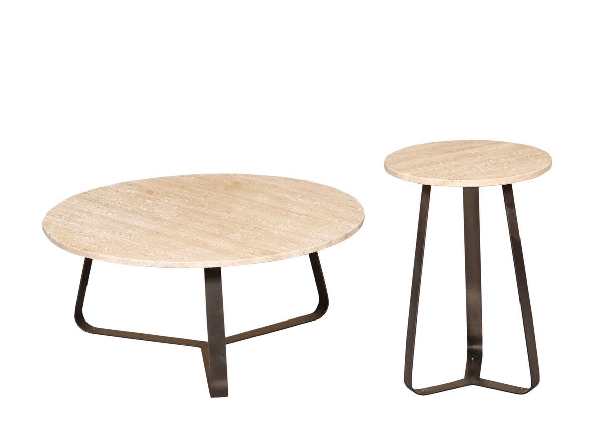 Sidebord Micka, sort travertin, rund, small, PTMD