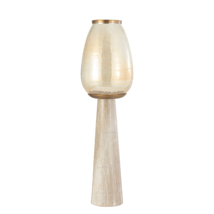 Berdand beige gulv-stormlygte med glas i kegleform, L PTMD