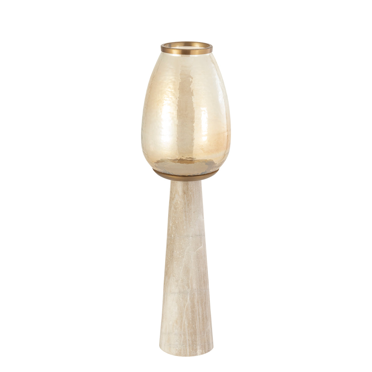 Berdand beige gulv-stormlygte med glas i kegleform, L PTMD