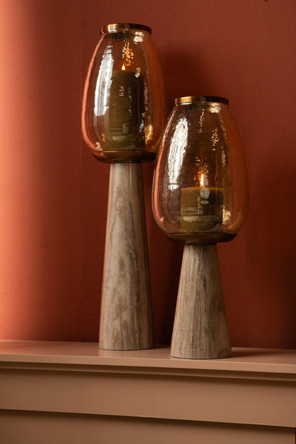 Berdand beige gulv-stormlygte med glas i kegleform, L PTMD