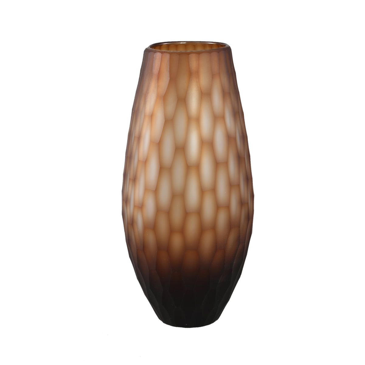 Niels mørkebrun håndskåret vase i massivt glas, rund, L PTMD