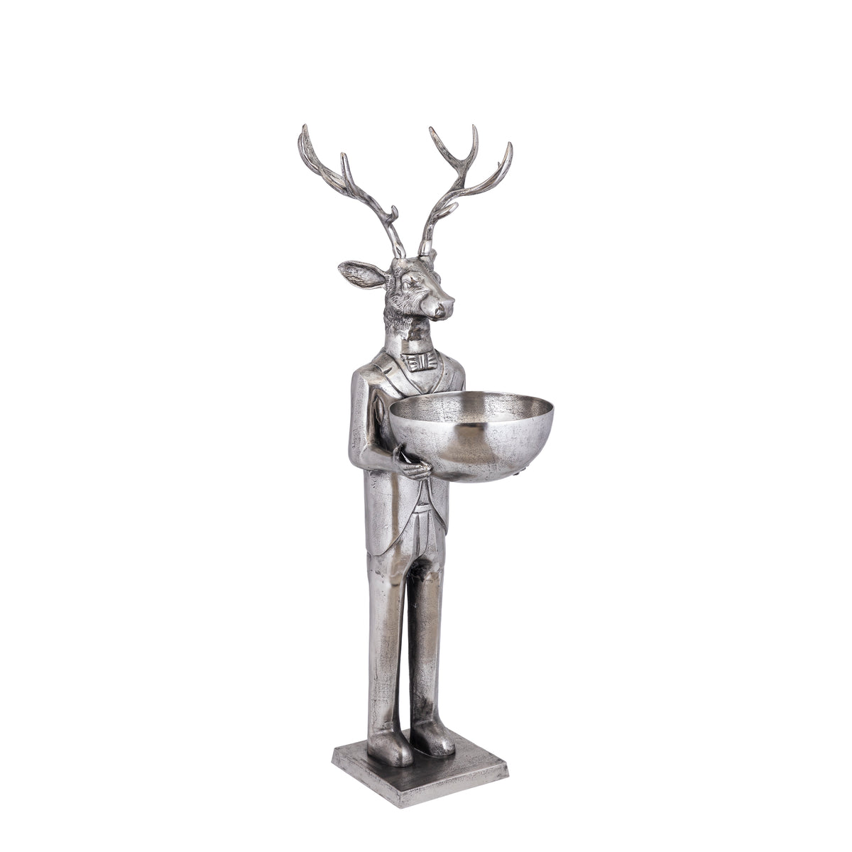 Rensdyrfigur med skål, gunmetal, 155 cm, medium, PTMD