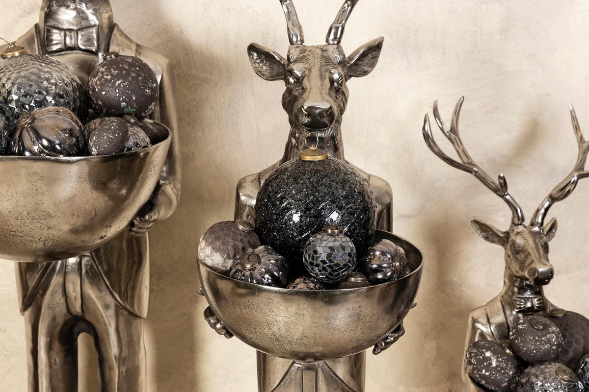 Rensdyrfigur med skål, gunmetal, 155 cm, medium, PTMD