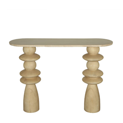 Sidebord Callain naturfarvet mangotræ marmor oval PTMD
