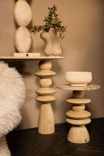 Sidebord Callain naturfarvet mangotræ marmor oval PTMD