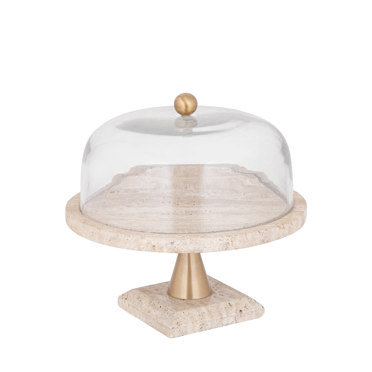 Kagefad Lyron Natur Travertine Rundt Glas Bell Large PTMD