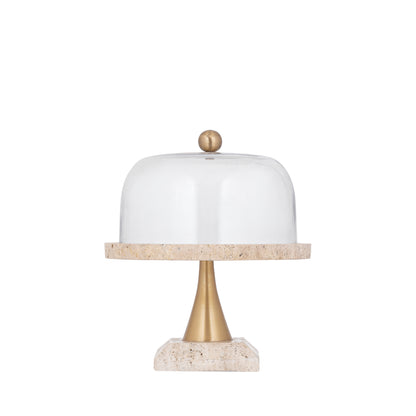 Kagefad Lyron Naturfarvet Travertin Rundt Glas Bell Small PTMD