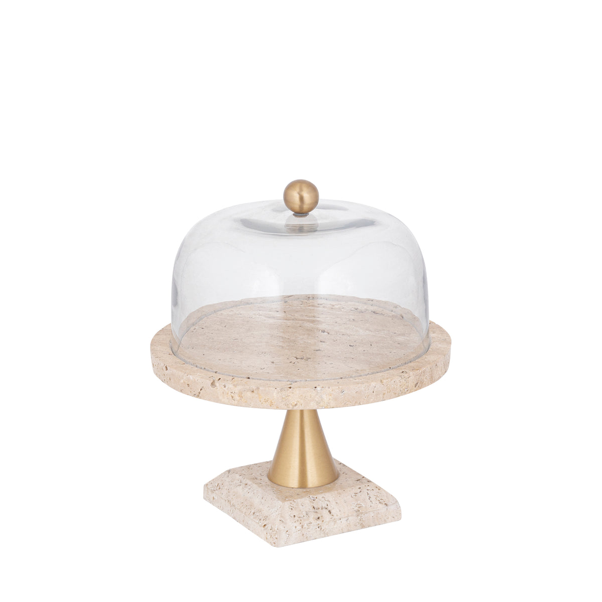 Kagefad Lyron Naturfarvet Travertin Rundt Glas Bell Small PTMD