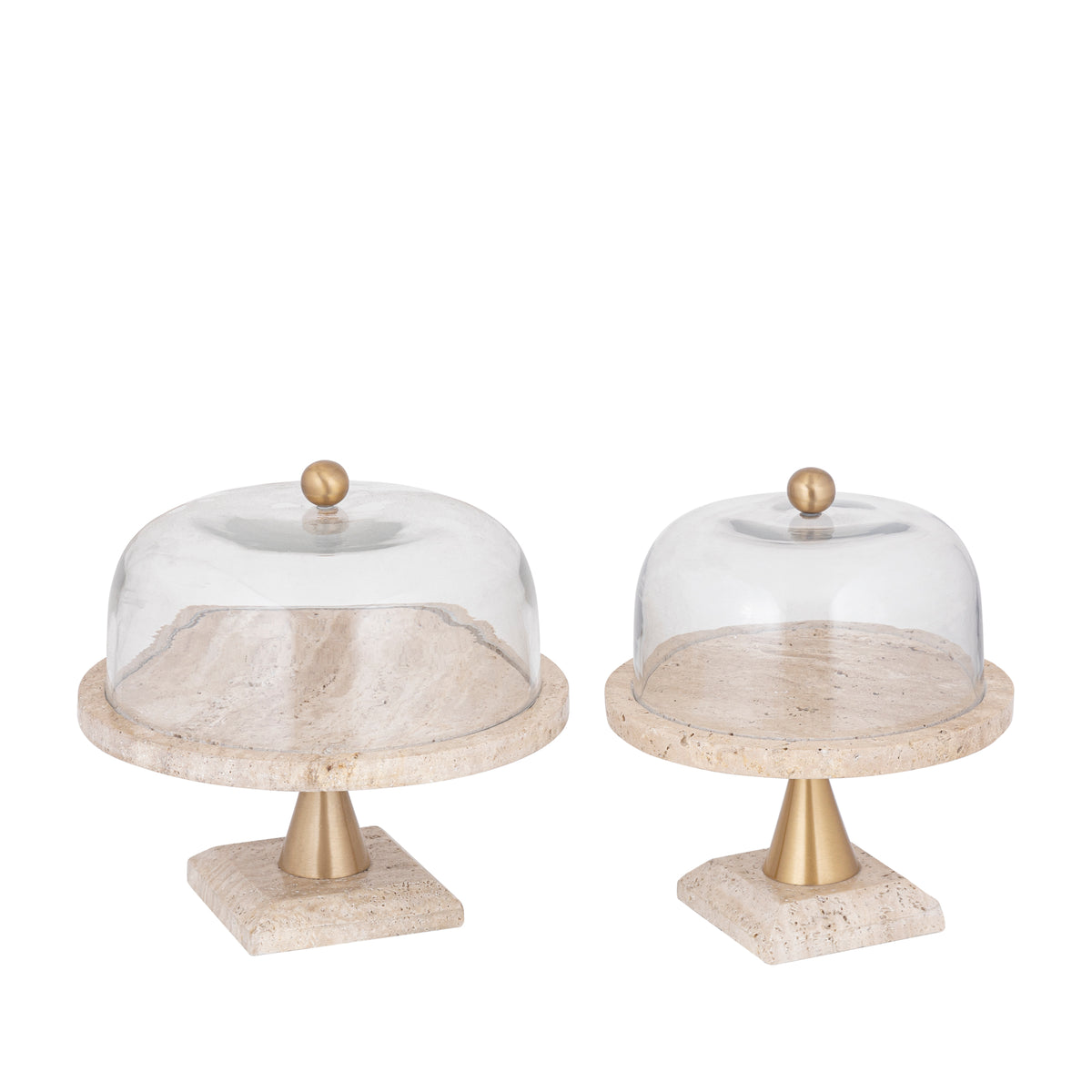 Kagefad Lyron Naturfarvet Travertin Rundt Glas Bell Small PTMD