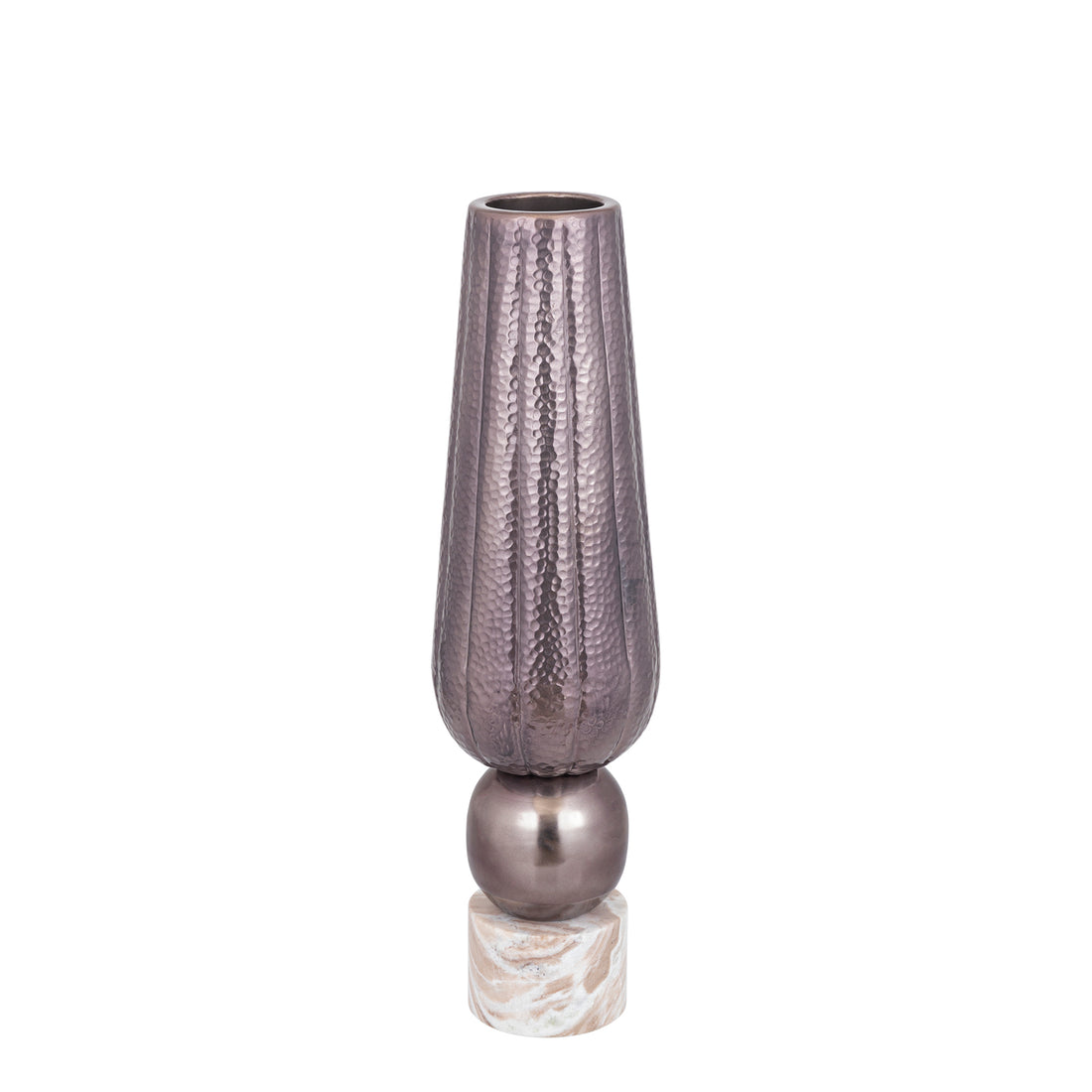 Marive vase i bronze aluminium på rund marmorfod, Ø 20 x H 76 cm, PTMD