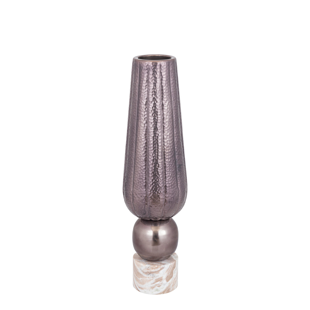 Marive vase i bronze aluminium på rund marmorfod, Ø 20 x H 76 cm, PTMD