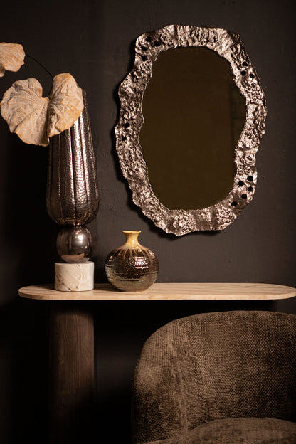 Marive vase i bronze aluminium på rund marmorfod, Ø 20 x H 76 cm, PTMD