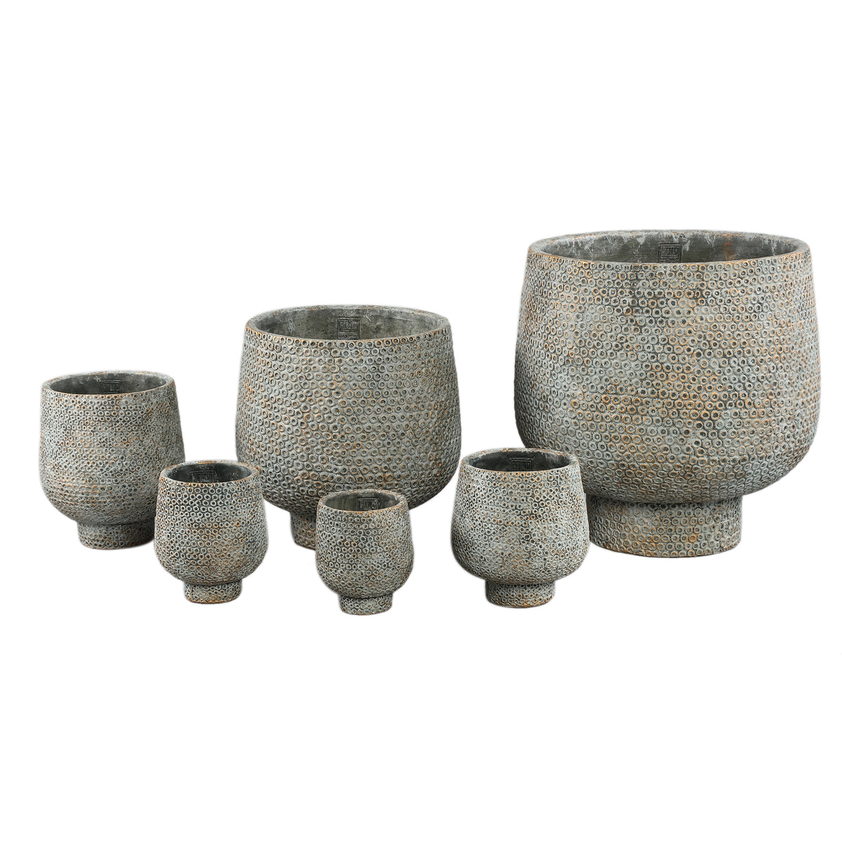 Laim Grey Cement Rund Krukke med Prikket Mønster i Bunden XXL Dia. 40 x H 40 cm PTMD