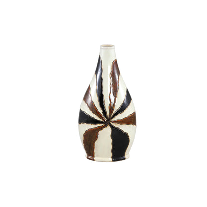 Evelin mørkebrun oval keramisk vase med linjer S 23x15x44,5 cm PTMD