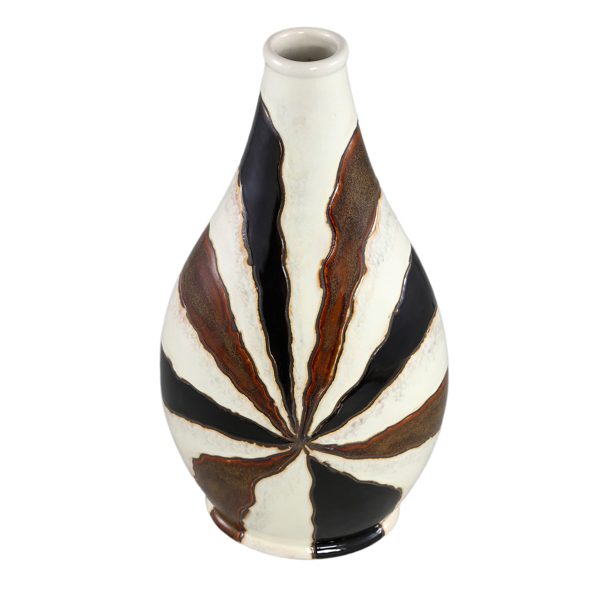 Evelin mørkebrun oval keramisk vase med linjer S 23x15x44,5 cm PTMD