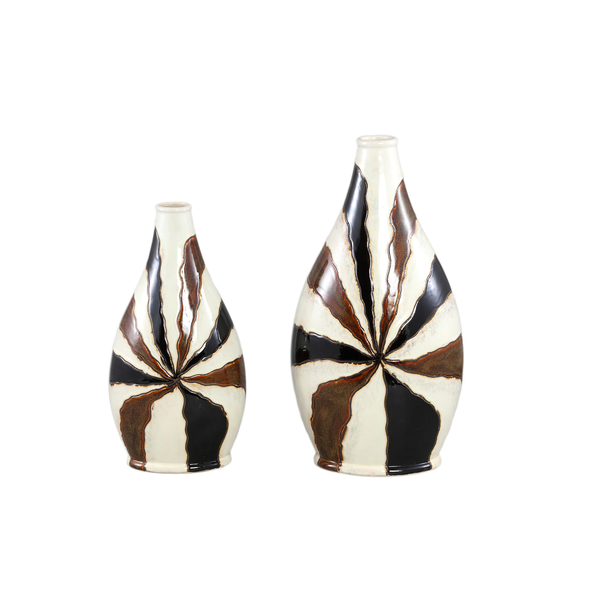 Evelin mørkebrun oval keramisk vase med linjer S 23x15x44,5 cm PTMD