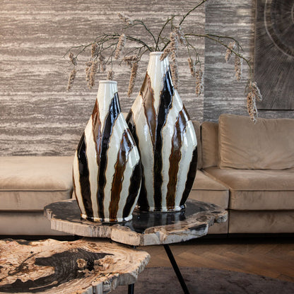Evelin mørkebrun oval keramisk vase med linjer S 23x15x44,5 cm PTMD