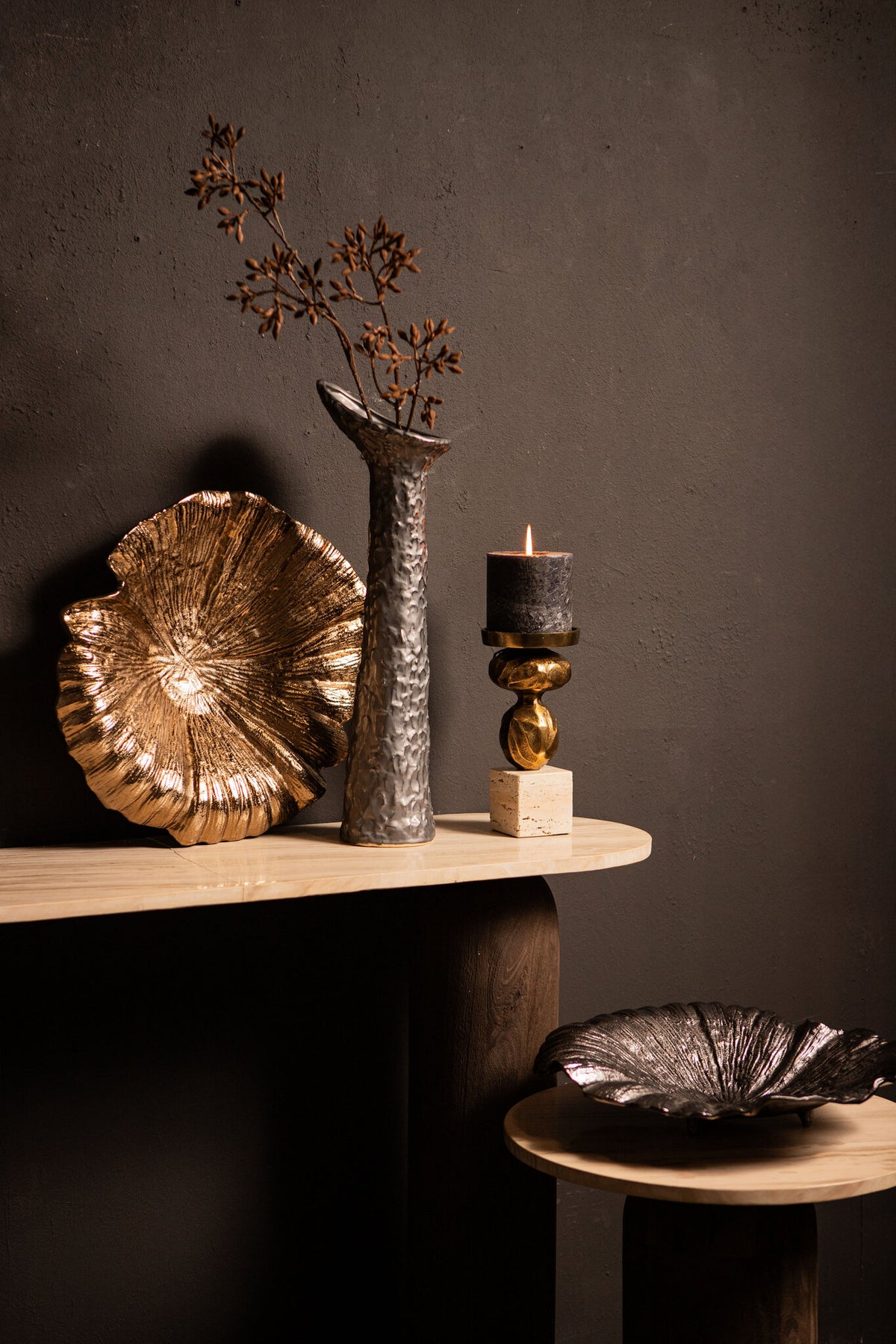 Skål Losh BrownGold Alu Wavy Leaf Oval PTMD