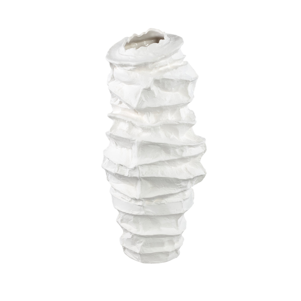 Aharon slank vase i hvid keramik med uregelmæssig form, L 24 x 23 x 51 cm, PTMD